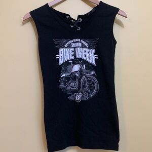 Biker Clothing Co || Black Daytona Bike Week V Neck Lace Up Sleeveless Shirt S